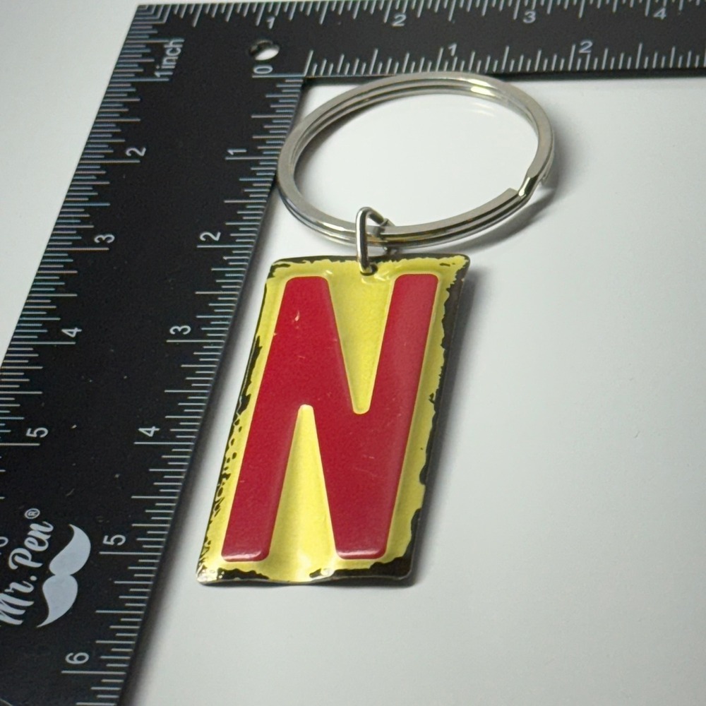Letter N Keychain Red Yellow Metal Enamel Key Ring Accessory